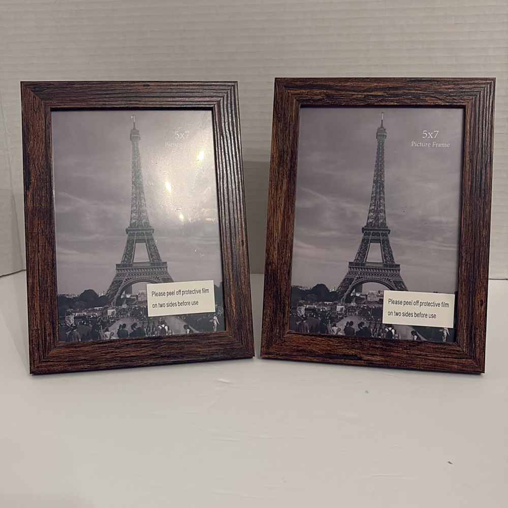 Wooden Glass VTG Style NWT Dark Pine Traditional MCM Picture Frames 2 Brown 5x7